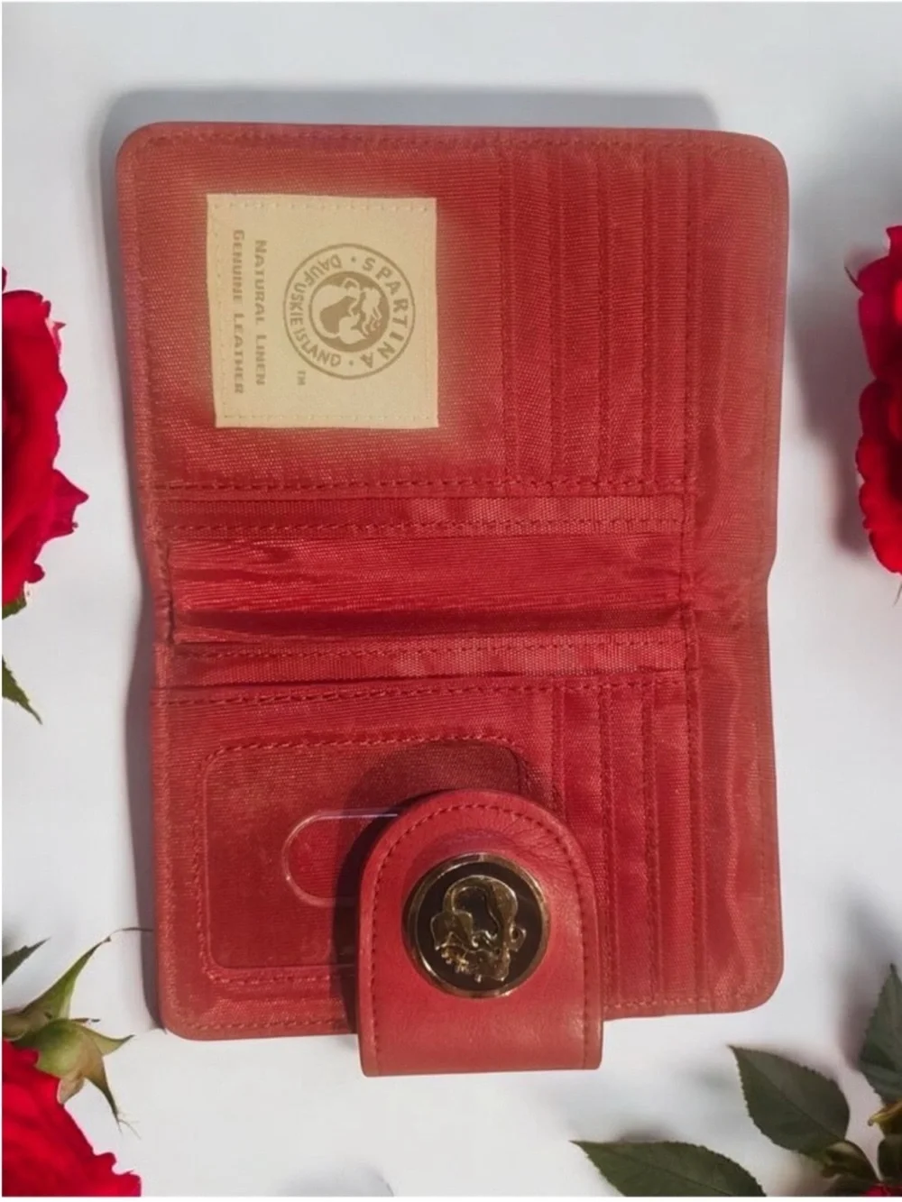 Like New ~ Spartina 449 Red-Trim Canvas Wallet with Black Geometric Pattern